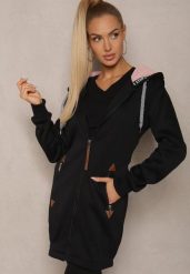 Czarna Bluza Długa z Kapturem Ozdobionym Napisami Sinellina. Czarne bluzy z kapturem damskie Renee, s, z jeansu. Za 49.99 zł.