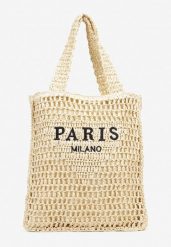 Beżowa Pleciona Torebka Shopper Ozdobiona Napisem Lavauri. Brązowe shopper bag damskie Renee, bez wzorów, z jeansu, bez dodatków. Za 69.99 zł.