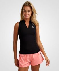 Damska koszulka do tenisa/padela/golfa Elegance czarna. Czarne t-shirty damskie NORDICDOTS, bez wzorów, z materiału, bez kołnierzyka. Za 250.00 zł.