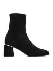 DeeZee Botki W4LD191204 Czarny. Czarne botki damskie DeeZee, z materiału, bez obcasa, na słupku, bez zapięcia. Za 179.99 zł.