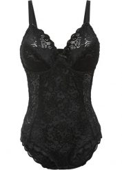 Body z eleganckiej koronki. Czarne body damskie bonprix, bez wzorów, z koronki. Za 124.99 zł.
