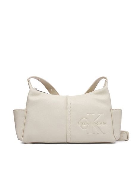 Calvin Klein Torebka Pockets Monologo Crossbody LV04F3687G Kremowy. Białe torebki klasyczne damskie CALVIN KLEIN, bez wzorów, ze skóry, bez dodatków. Za 409.99 zł.