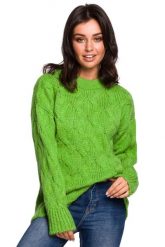 Sweter damski wełniany luźny fason ciepły puszysty zielony. Zielone swetry klasyczne damskie Polskie swetry, na zimę, l, z poliakrylu, bez kołnierzyka. Za 245.00 zł.