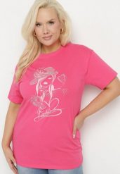 Różowy T-shirt z Bawełny z Cyrkoniowym Nadrukiem Sovtebia. Czerwone t-shirty damskie Born2be, xl, z aplikacjami, z bawełny, bez kołnierzyka. Za 44.99 zł.
