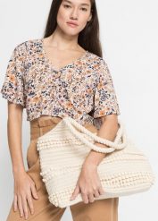 Torba shopper materiałowa. Brązowe shopper bag damskie bonprix, bez wzorów, z materiału, bez dodatków. Za 109.99 zł.