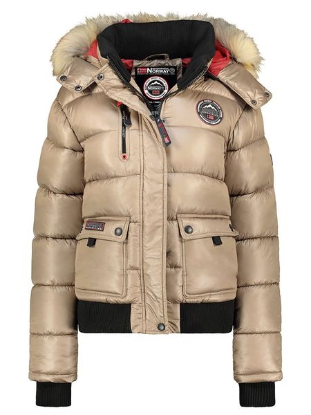 Geographical Norway Kurtka zimowa "Bugs" w kolorze beżowym rozmiar: S. Brązowe kurtki damskie Geographical Norway, na zimę, s, bez wzorów, prążkowane, bez kaptura. Za 367.22 zł.