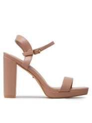 DeeZee Sandały KL-F3613-2 Beżowy. Brązowe sandały damskie DeeZee, bez wzorów, ze skóry, bez obcasa, na słupku. Za 125.99 zł.