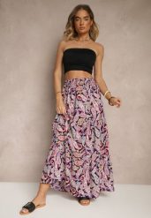 Fioletowa Spódnica Rozkloszowana High Waist z Motywem Paisley Nevolissa. Fioletowe spódniczki damskie Renee, l, z aplikacjami, z podwyższonym stanem, maxi, koszulowe. Za 44.99 zł.
