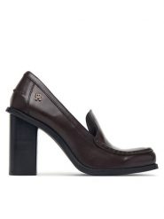 Tommy Hilfiger Półbuty Square Toe Heeled Loafer FW0FW09493 Brązowy ciemny. Brązowe półbuty damskie Tommy Hilfiger, bez wzorów, ze skóry, bez obcasa, na obcasie. Za 699.99 zł.