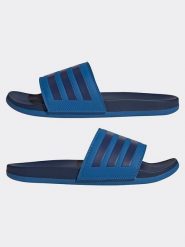 Adidas Klapki w kolorze niebiesko-granatowym rozmiar: 40,5. Niebieskie klapki damskie Adidas, bez wzorów, bez obcasa. Za 131.74 zł.