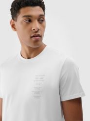 4F T-shirt regular z nadrukiem męski - biały XXL. Białe t-shirty męskie 4f, m, bez wzorów, z bawełny, bez kołnierzyka. W wyprzedaży za 39.99 zł.