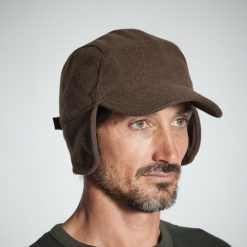 Czapka zimowa z daszkiem Solognac 500 ciepła. Brązowe czapki męskie SOLOGNAC, na zimę, bez wzorów, z materiału, sportowe. Za 59.99 zł.