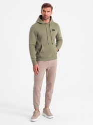 Bluza męska dresowa kangurka z kapturem i metalowym pinem – oliwkowa V2 OM-SSNZ-0141 - XXL. Zielone bluzy z kapturem męskie Ombre Clothing, l, z bawełny. W wyprzedaży za 89.99 zł.