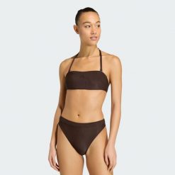 Prążkowany top od bikini z wkładkami bandeau Iconisea. Brązowe bikini damskie Adidas, bez wzorów. Za 179.00 zł.