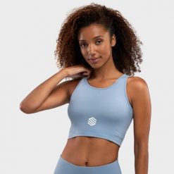 Stanik sportowy Fitness Damski Crunch Blue. Niebieskie biustonosze sportowe damskie SIROKO, bez wzorów, z nylonu. Za 105.00 zł.