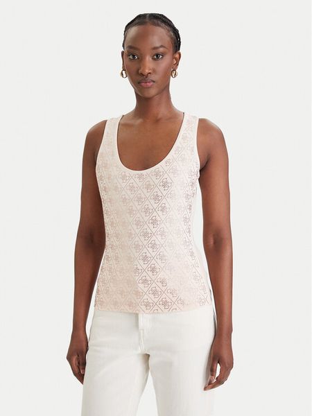 Guess Top W6GP10 K2932 Beżowy Regular Fit. Brązowe topy damskie Guess, xxl, z aplikacjami, z bawełny, bez ramiączek. Za 190.99 zł.