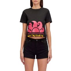 T-Shirt Sundek Cropped With Maxi Logo Print Damskie. Czarne t-shirty damskie SUNDEK, m, bez wzorów, z bawełny, bez kołnierzyka. Za 217.50 zł.