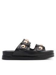 DeeZee Klapki WS6099-01 Czarny. Czarne klapki damskie DeeZee, bez wzorów, ze skóry, bez obcasa. Za 119.99 zł.