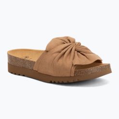 Klapki damskie Scholl Princess Med. Brązowe klapki damskie Scholl, bez wzorów, z materiału, bez obcasa. Za 289.99 zł.