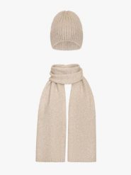 Czapka i szalik w kolorze beżowym. Brązowe czapki zimowe damskie Ryłko, z tkaniny. Za 179.99 zł.