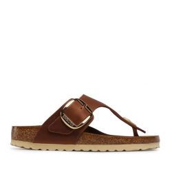 Japonki Birkenstock. Brązowe klapki damskie Birkenstock, bez wzorów, bez obcasa. Za 599.99 zł.
