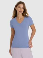 4F T-shirt slim gładki damski - granatowy XXL. Niebieskie t-shirty damskie 4f, xxl, bez wzorów, z bawełny, bez kołnierzyka. Za 59.99 zł.
