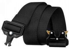 Długi, parciany pasek z klamrą QR czarny [DH] BLBELT. Czarne paski męskie inny, bez wzorów, z jeansu. Za 29.99 zł.