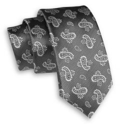 Szary Elegancki Męski Krawat -ALTIES- 6 cm, Klasyczny, Wzór Paisley, Łezki. Szare krawaty i muchy męskie Alties, bez wzorów, z tkaniny, eleganckie. Za 49.00 zł.