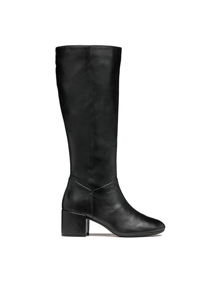 Geox Kozaki D Eleana D46TWA 000TU C9999 Czarny. Czarne kozaki damskie Geox, ze skóry, bez obcasa, na słupku. Za 509.99 zł.