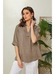 Lin Passion Lniana bluzka w kolorze jasnobrązowym rozmiar: 42/44. Brązowe bluzki damskie Lin Passion, bez wzorów, ze lnu, klasyczne, bez kołnierzyka, bez ramiączek. Za 113.99 zł.