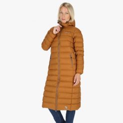 Kurtka damska hiking wodoodporna wiatroszczelna oddychająca Östersund Long. Brązowe kurtki damskie SWEDEMOUNT, bez wzorów, z puchu, bez kaptura. Za 899.99 zł.