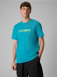 4F T-shirt regular z nadrukiem męski - turkusowy L. Niebieskie t-shirty męskie 4f, l, bez wzorów, z bawełny, bez kołnierzyka. Za 69.99 zł.