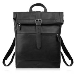 Plecak roll top skórzany vintage na laptopa miejski czarny Paolo Peruzzi AY-32-BL. Czarne plecaki męskie bez wzorów, ze skóry. Za 399.00 zł.