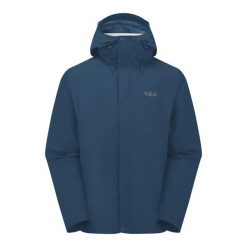Kurtka przeciwdeszczowa męska Rab Downpour Jacket z kapturem. Niebieskie kurtki męskie RAB, m, bez wzorów, sportowe, z kapturem. Za 629.99 zł.