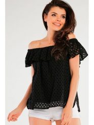 Awama Bluzka w kolorze czarnym rozmiar: S/M. Czarne bluzki damskie Awama, m, bez wzorów, z bawełny, bez kołnierzyka, bez ramiączek. Za 119.99 zł.