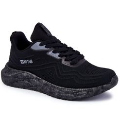 Lekkie Męskie Buty Sportowe Big Star KK174018 Czarne. Czarne buty sportowe na co dzień męskie z materiału, bez zapięcia. Za 333.16 zł.