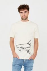 PALM ANGELS Beżowy męski t-shirt Broken Shark, Rozmiar S. Brązowe t-shirty męskie PALM ANGELS, m, bez wzorów, bez kołnierzyka. W wyprzedaży za 950.99 zł.