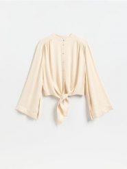 Koszula z lyocellem - złamana biel. Koszule damskie Reserved, l, bez wzorów, z lyocellu, bez kołnierzyka, bez ramiączek. Za 139.99 zł.