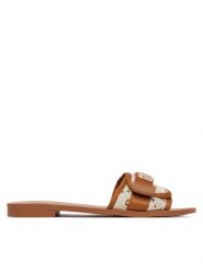 Guess Klapki FLJEL5 FAB03 Brązowy. Brązowe klapki damskie Guess, z aplikacjami, z materiału, bez obcasa. Za 182.99 zł.