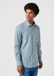 WRANGLER LS 1 PKT SHIRT MĘSKA KOSZULA W KRATĘ GREEN NAVY 112350479 W5A9017096. Niebieskie koszule męskie Wrangler, l, bez wzorów, bez kołnierzyka, bez ramiączek. Za 139.99 zł.