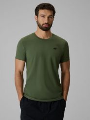 4F T-shirt slim gładki męski - granatowy S. Brązowe t-shirty męskie 4f, m, bez wzorów, z bawełny, bez kołnierzyka. Za 59.99 zł.