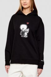KARL LAGERFELD Czarna damska bluza z nadrukiem Ikon Valentine, Rozmiar L. Czarne bluzy z nadrukiem damskie Karl Lagerfeld, l. W wyprzedaży za 699.99 zł.