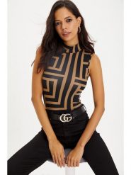 Cool & Sexy Bluzka w kolorze jasnobrązowo-czarnym rozmiar: L. Brązowe bluzki damskie Cool & Sexy, l, bez wzorów, bez kołnierzyka, bez ramiączek. Za 39.99 zł.