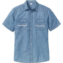Koszula dżinsowa z krótkim rękawem bonprix niebieski. Niebieskie koszule męskie bonprix, m, bez wzorów, bez kołnierzyka, bez ramiączek. Za 74.99 zł.