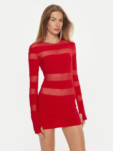 NORMA KAMALI Sukienka koktajlowa KK4233PMB48946 Czerwony Slim Fit. Czerwone sukienki damskie NORMA KAMALI, xs, bez wzorów, z syntetyku, wizytowe, bez kołnierzyka, bez ramiączek. Za 1,079.00 zł.