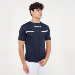 Oddychająca koszulka biegowa Pristina MC niebiesko-biała. Białe t-shirty sportowe męskie Legea, m, z materiału, bez ramiączek, do biegania. Za 50.90 zł.
