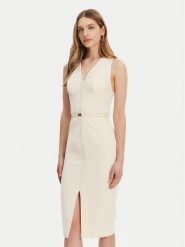 Elisabetta Franchi Sukienka koktajlowa AB-706-51E2-193 Écru Slim Fit. Sukienki damskie Elisabetta Franchi, bez wzorów, z syntetyku, wizytowe, bez kołnierzyka, bez ramiączek. Za 1,859.00 zł.