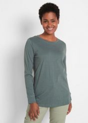 Długa koszulka z okrągłym dekoltem i długim rękawem (zestaw 5 szt.). Czarne bluzki damskie bonprix, bez wzorów, bez kołnierzyka. Za 159.99 zł.