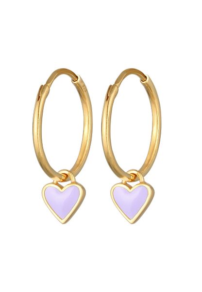 Elli Damskie kolczyki kółka z zawieszką serce z emalią w kolorze fioletowym z pozłacanego srebra próby 925 Sterling Silver Kolczyki koła 1 ct. Fioletowe kolczyki damskie Elli, pozłacane. Za 328.99 zł.