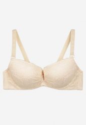 Jasnobeżowy Koronkowy Biustonosz z Regulowanymi Ramiączkami i Metalową Zawieszką z Cyrkoniami Vanesti. Brązowe biustonosze Renee, bez wzorów, z koronki. Za 29.99 zł.